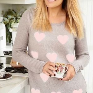 LC Lauren Conrad Pink & Gray Heart Eyelash sweater